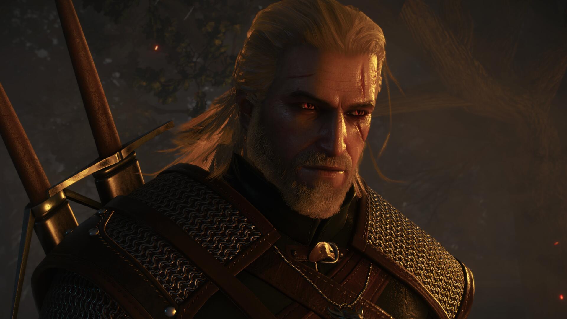Geralt with both swords on his back in The Witcher 3