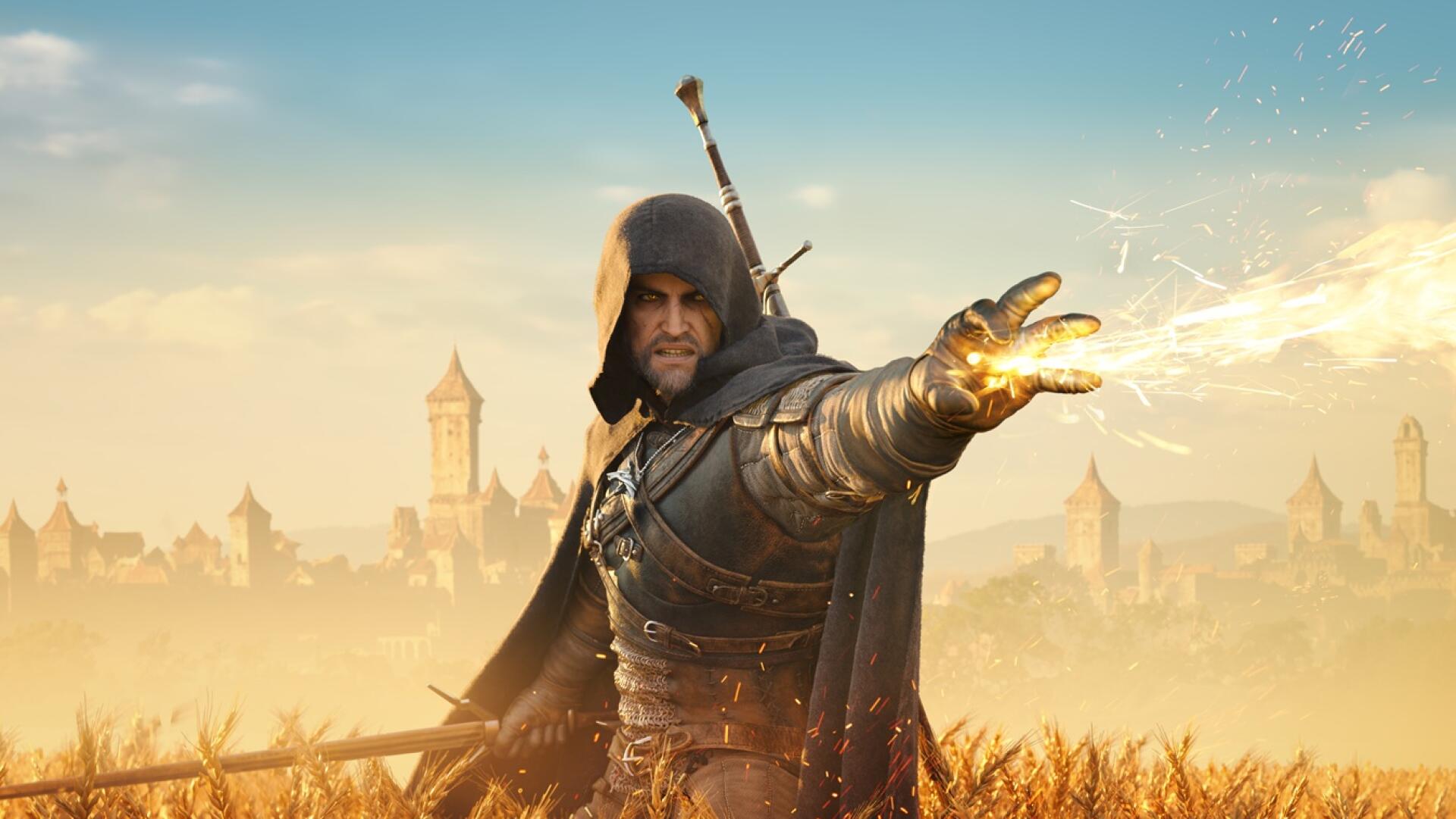 Geralt casting Igni in a hayfield, where Witcher 3 alchemy ingredients grow